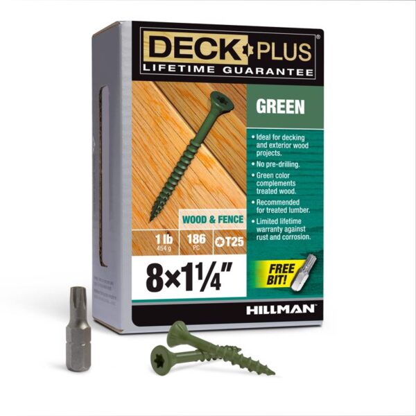 8 X 1- 1/4" STAR GREEN DECK SCREWS T25 1LB.